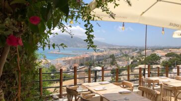 Панорама рыбных ресторанов на побережье Коста-Бланка у Средиземного моря